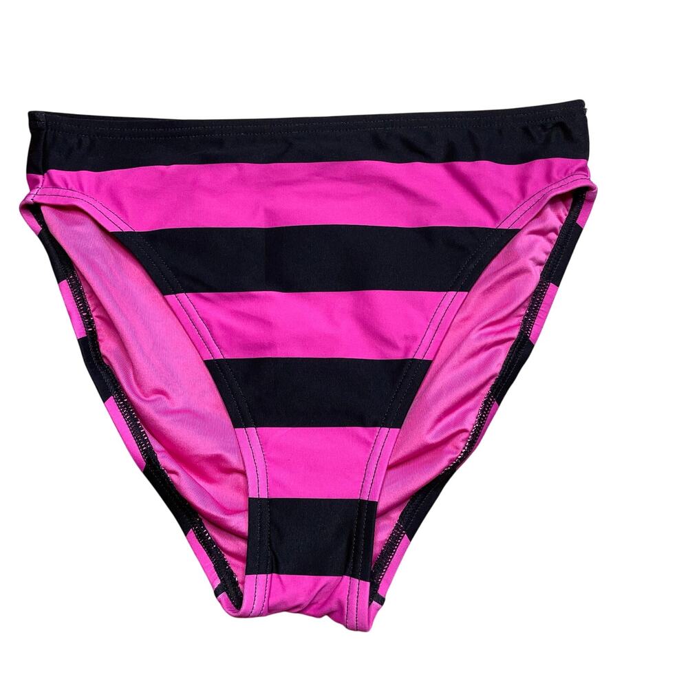 Michael Kors Bikini Bottoms Size XS Black and Pink Stripe High Leg
